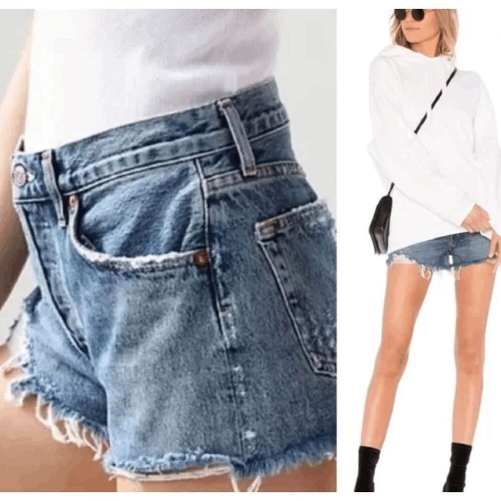 AGOLDE Parker Cut Off denim Shorts Distressed Button Fly High Rise Size 25‎
